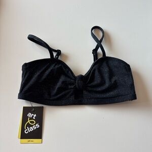 Kids Black Sparkle Bikini Top with Knot Front